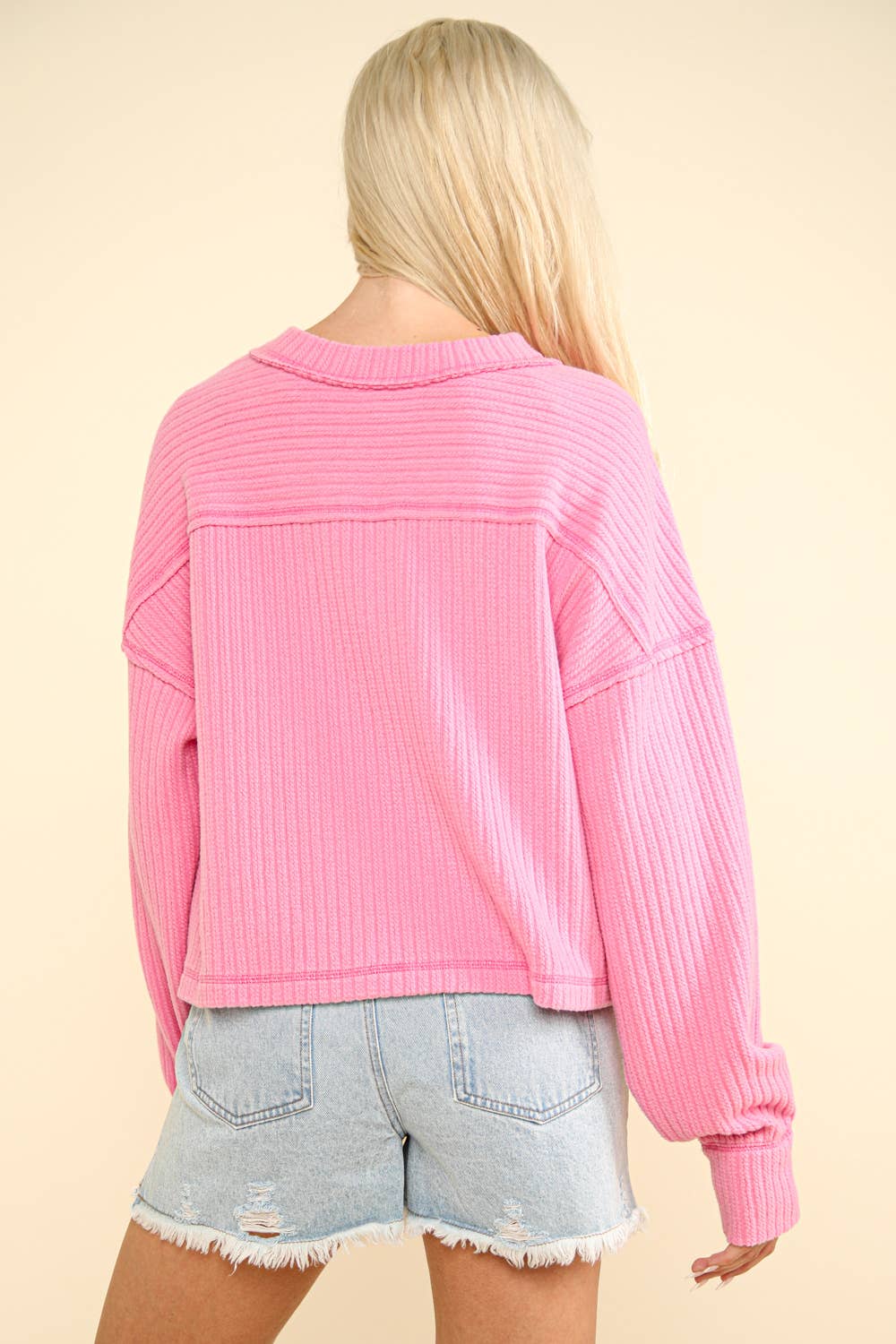 Becca V-Neck Cozy Top - Pink