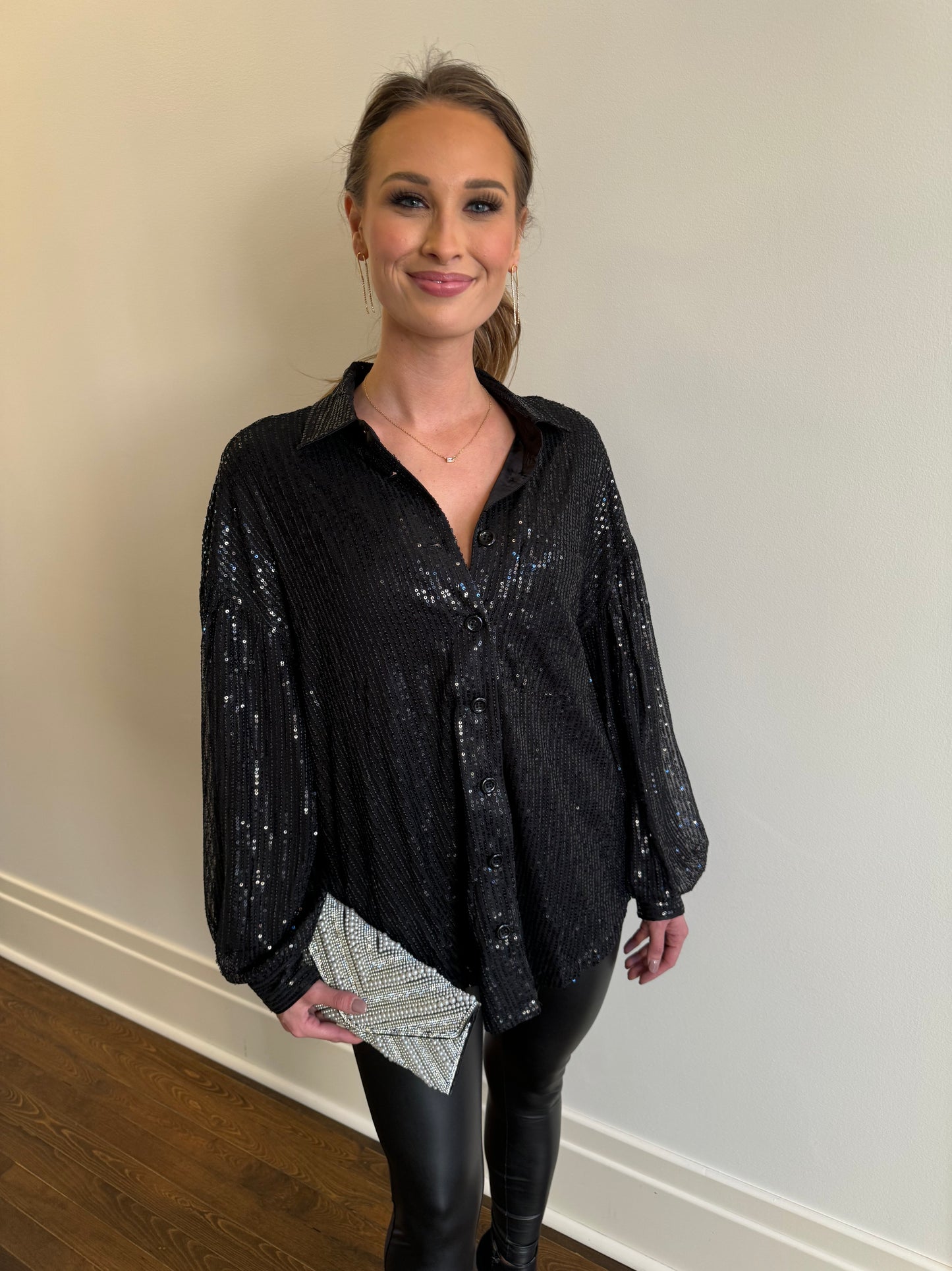 Sequin Button Down Shirt