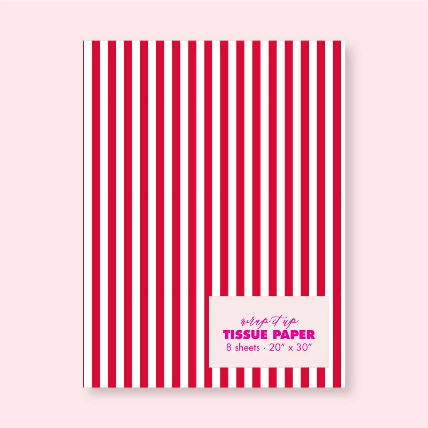 Striped Red + White Christmas Tissue Paper - Pack 8 Sheets