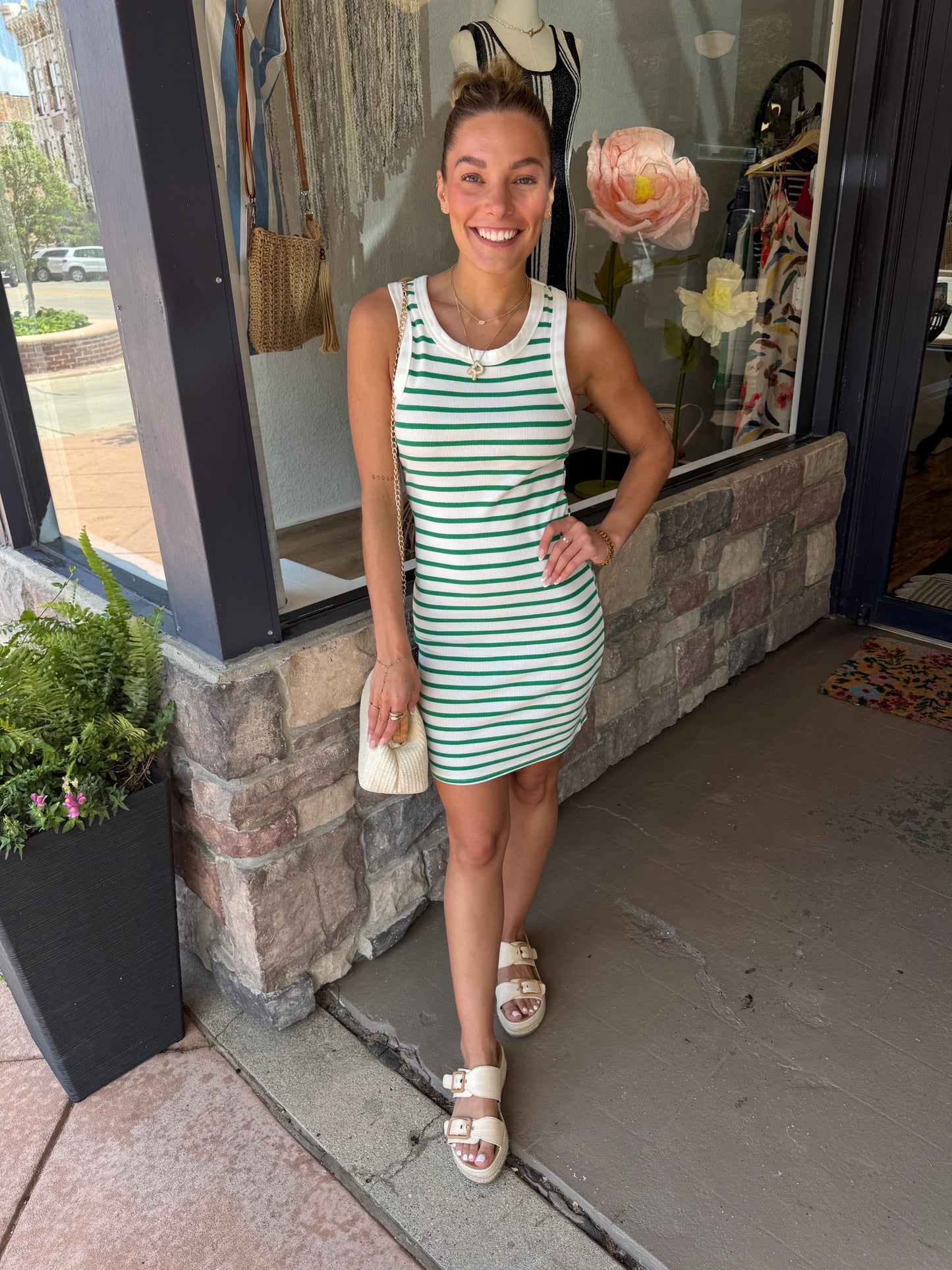 Sadie Striped Dress | Green/ White