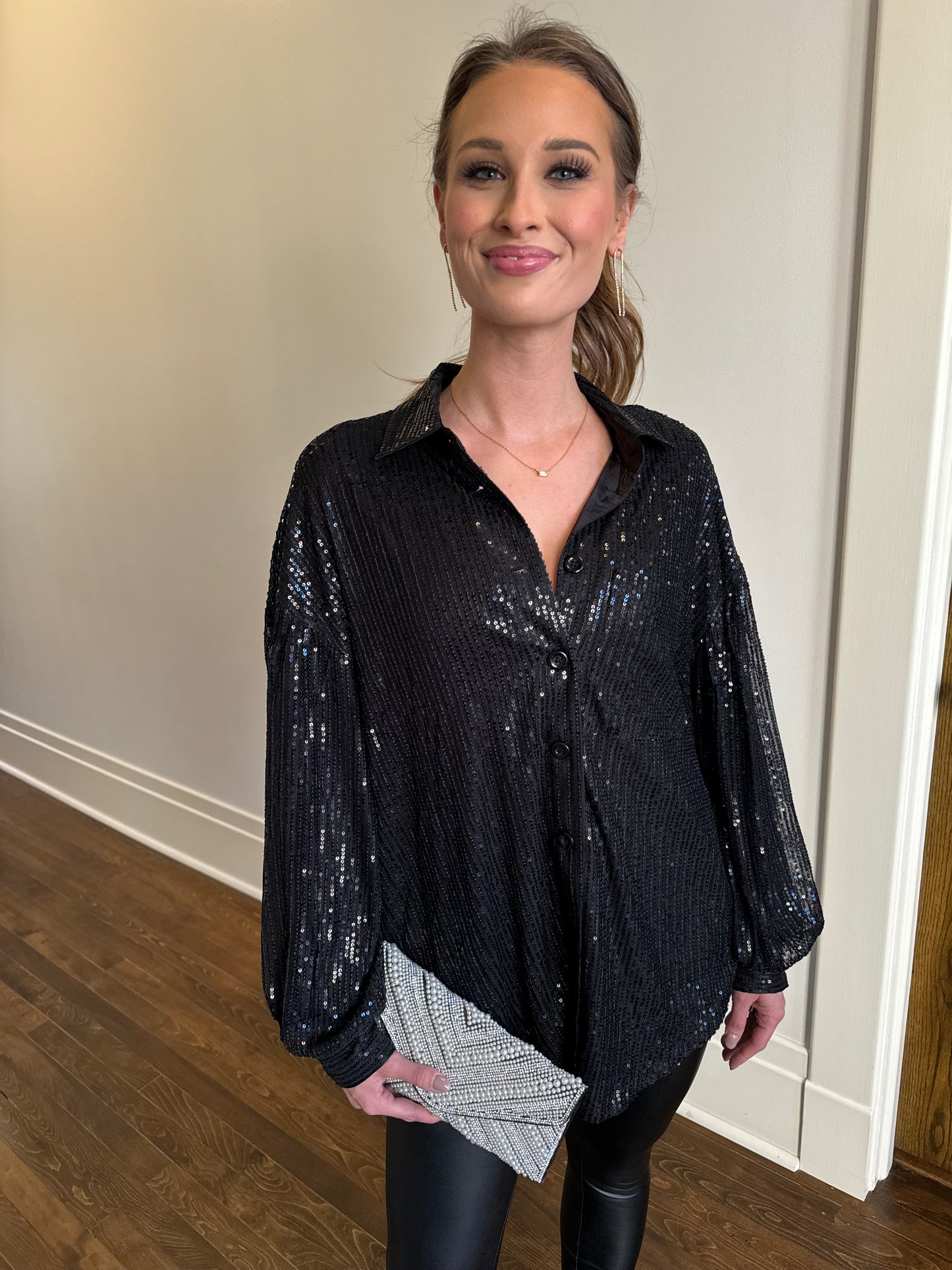 Sequin Button Down Shirt