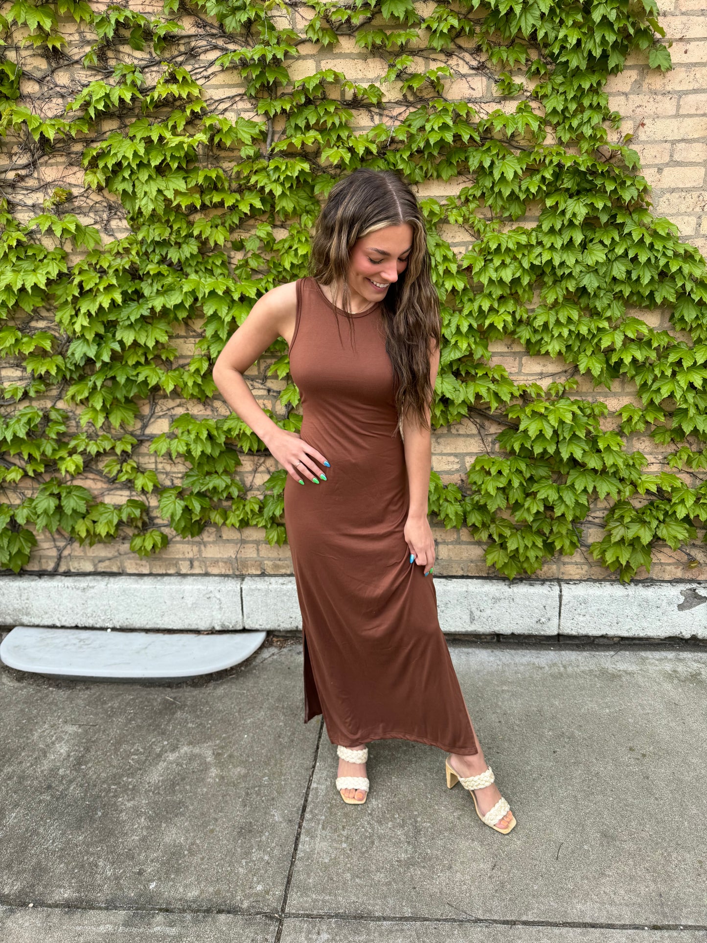 High Neck Extra Soft Maxi Dress-Chocolate