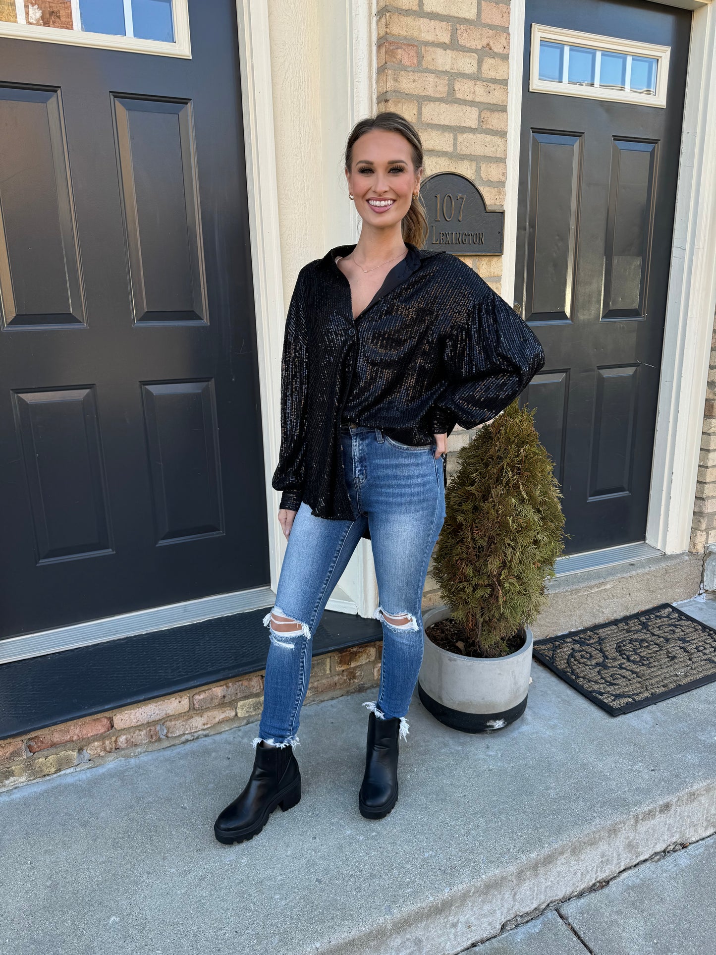 Sequin Button Down Shirt