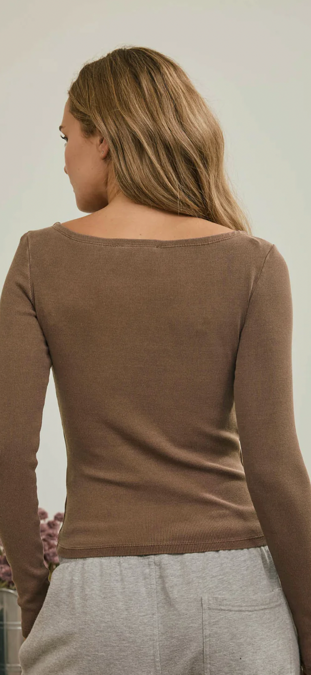 Heather Long Sleeve Top Brown