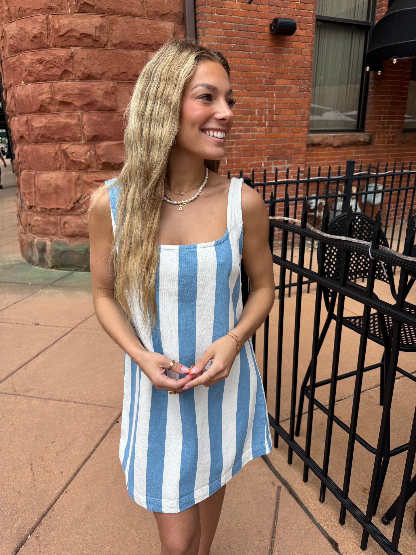 Corrine Dress - Blue/White