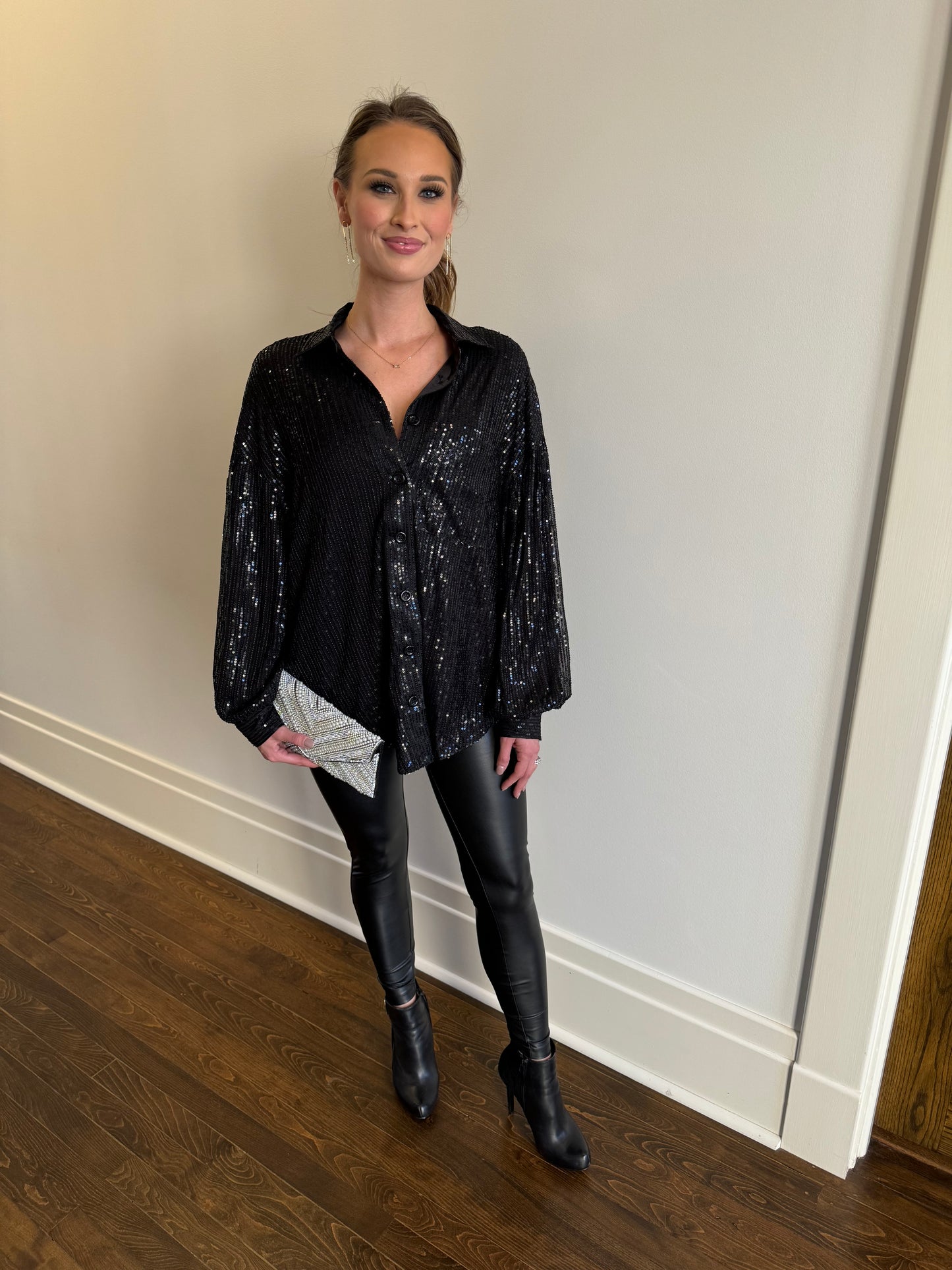 Sequin Button Down Shirt
