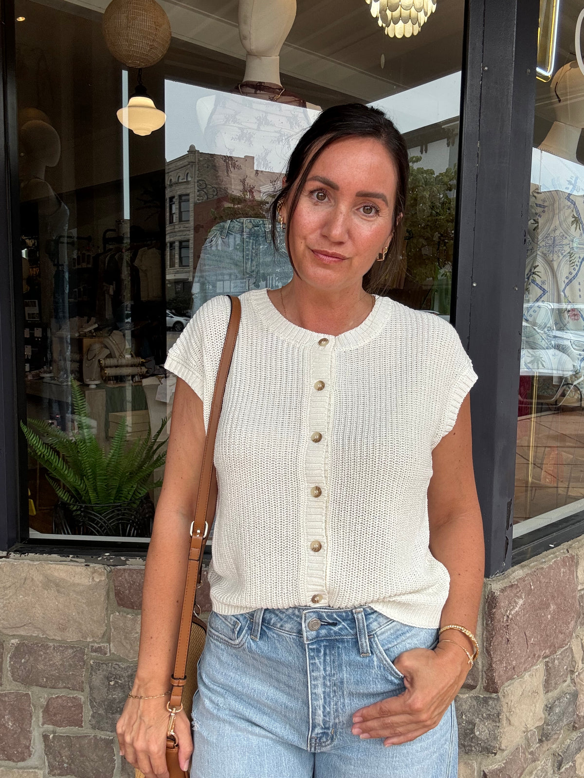Kelly Button Down Vest Ivory