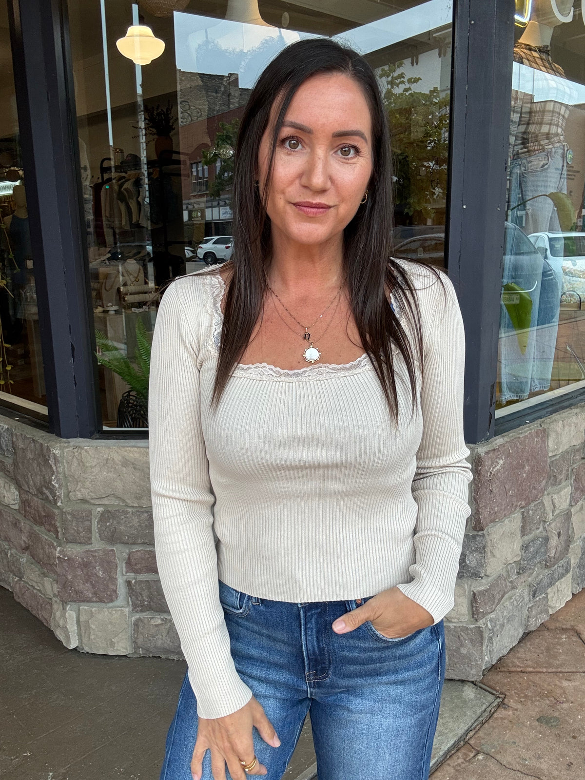 Soft Spoken Square Top - Beige