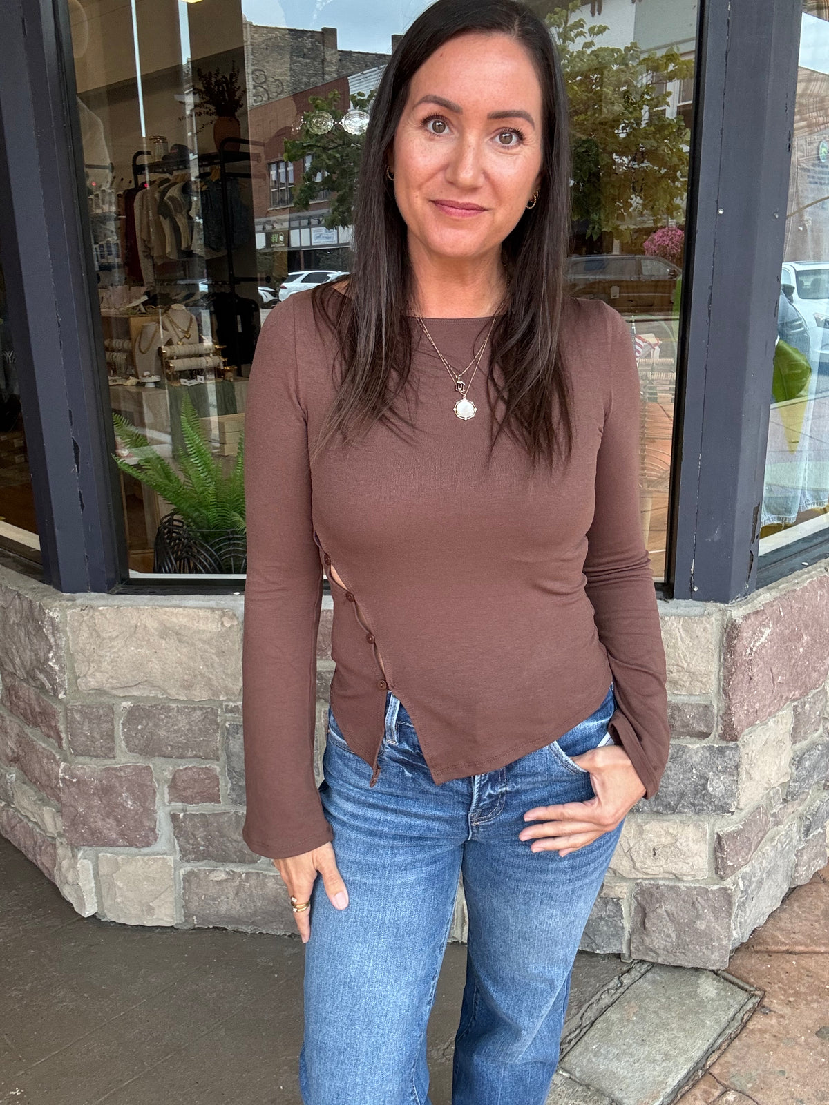 Sable Split Hem Top-Brown