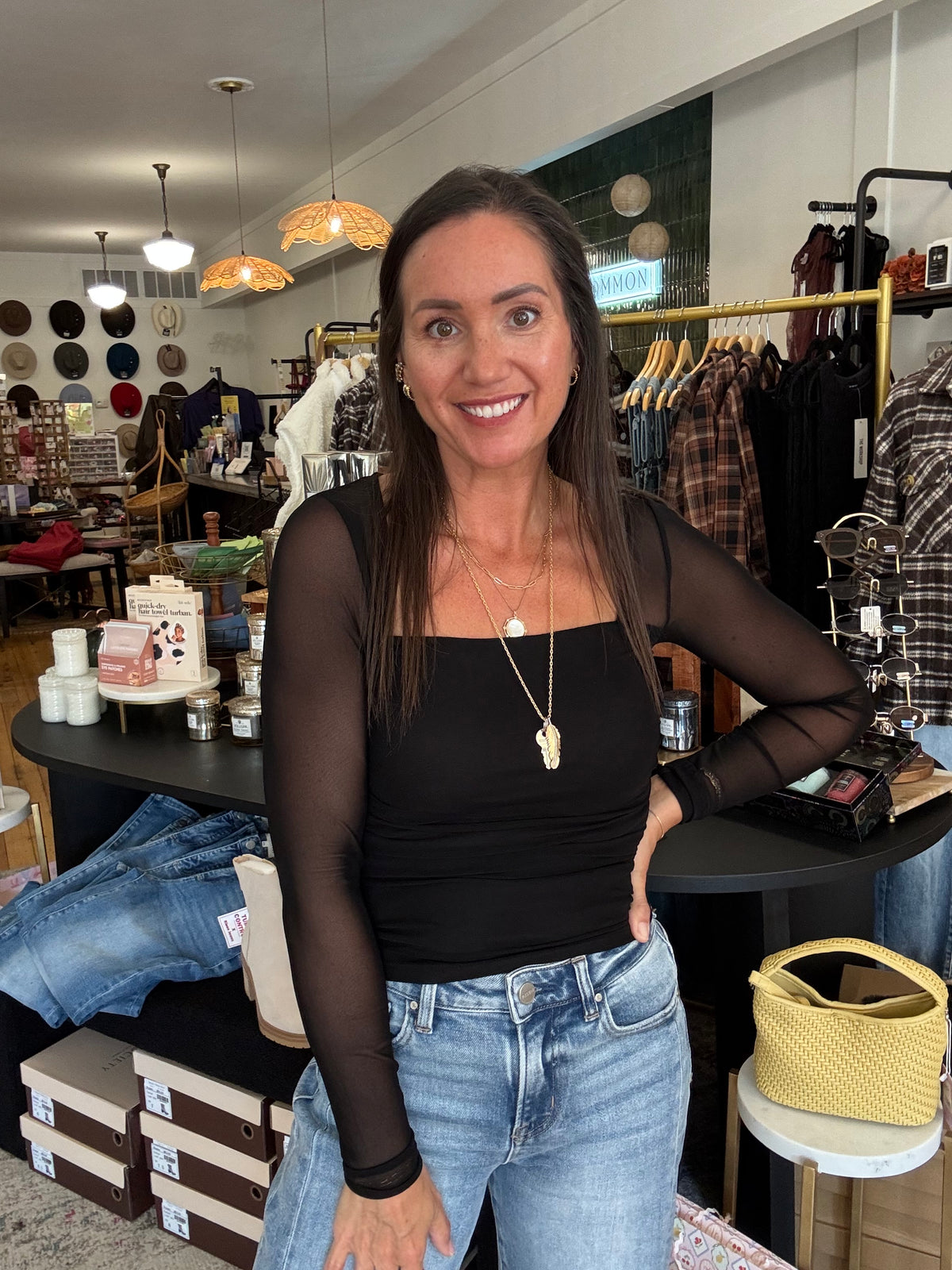 Cassie Sheer Sleeve Top Black