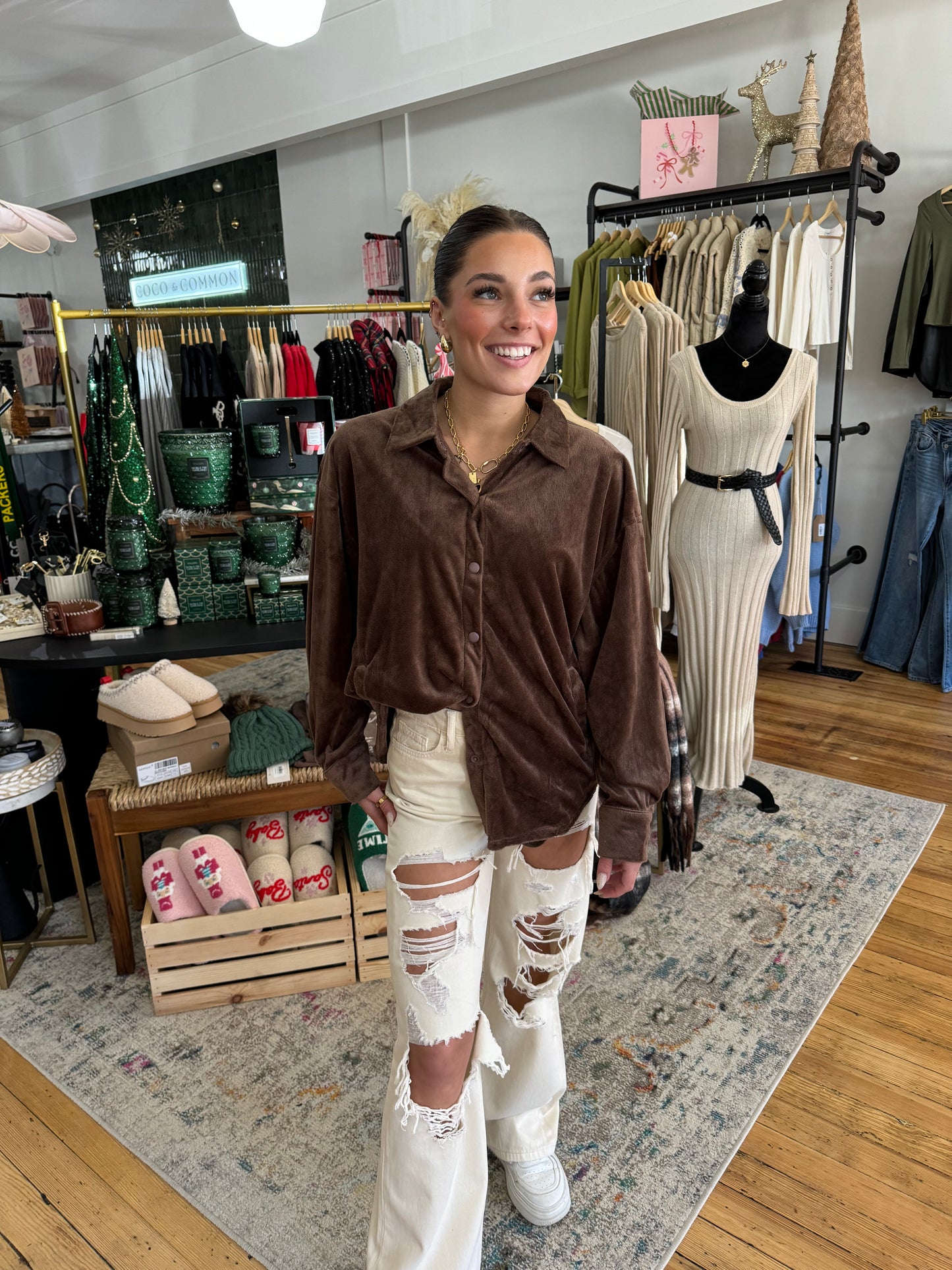 Jena Oversized Velvet Shirt - Chocolate