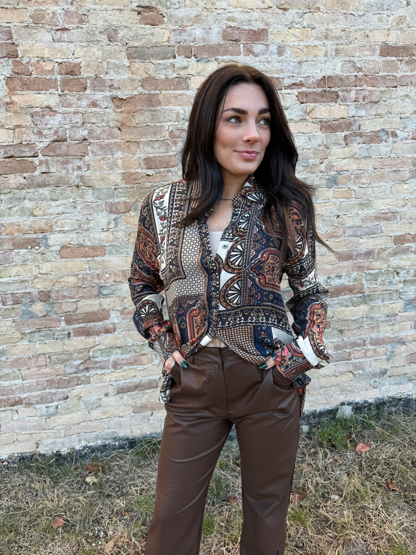 Pleather Brown Wide Leg Pant