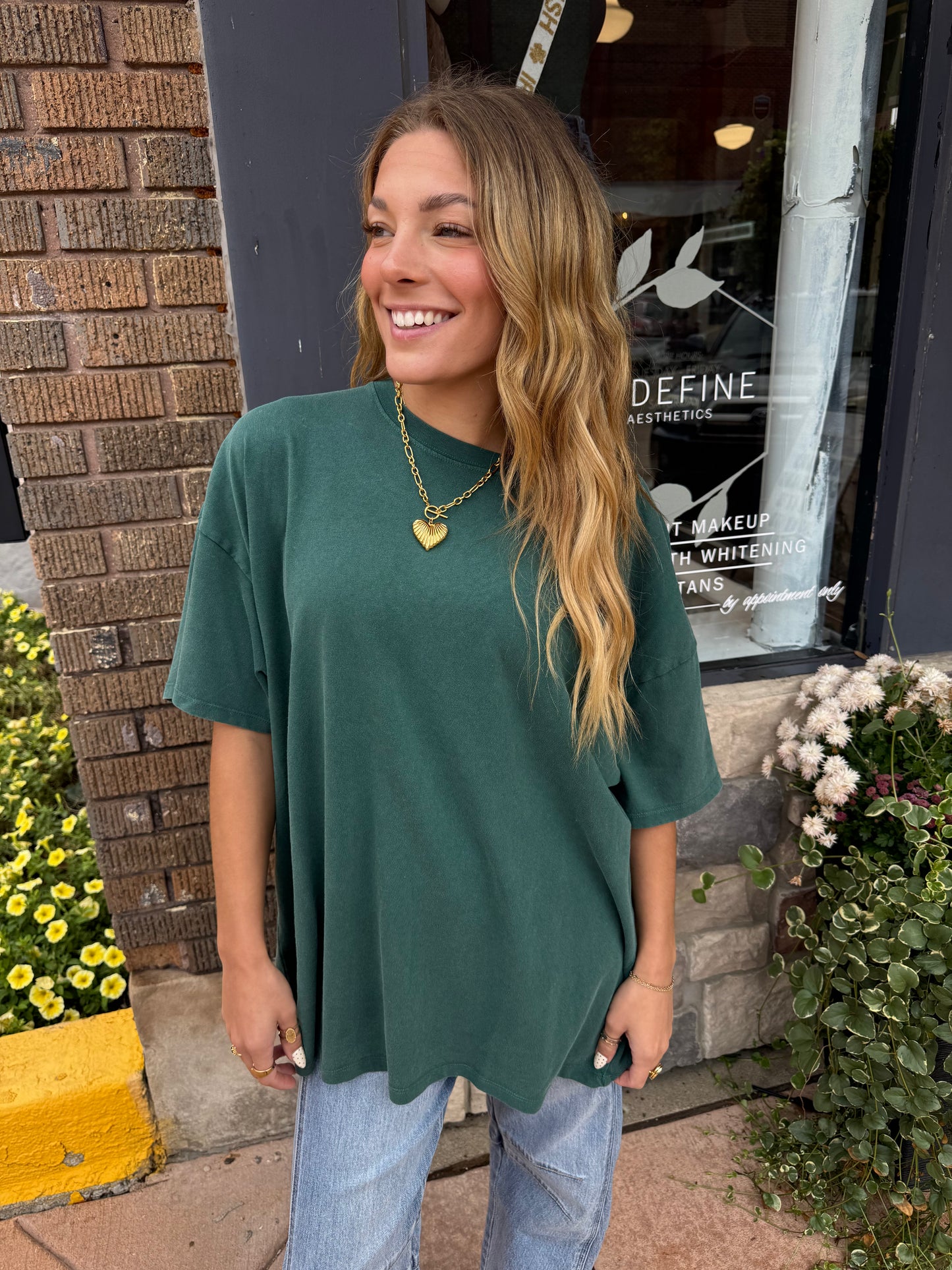 Oversized Boyfriend Tee- Deep Green