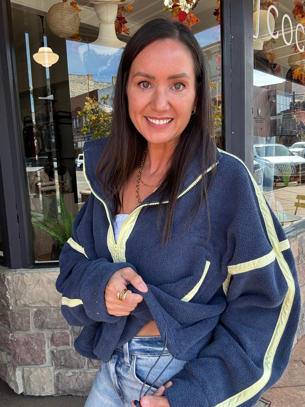Bexley Fleece Pullover - Navy/Lime