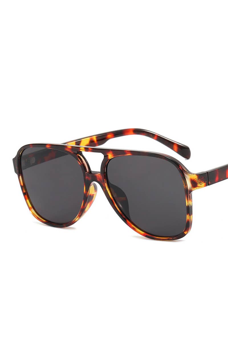 Double Bridge Aviator Sunglasses: LEOPARD/GREY