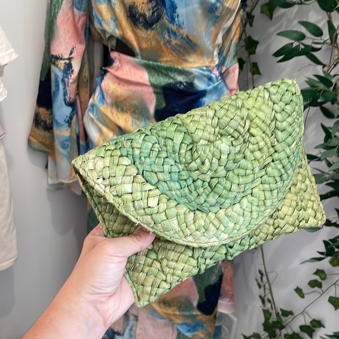 Straw Chain Crossbody Bag-Green
