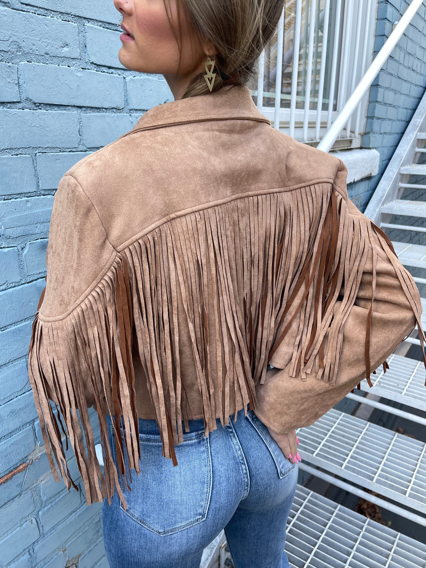 FRINGED MOTO JACKET - TAN