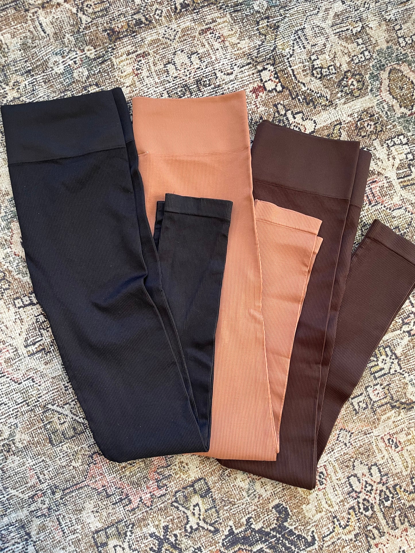Ribbed High Waist Leggings-Black