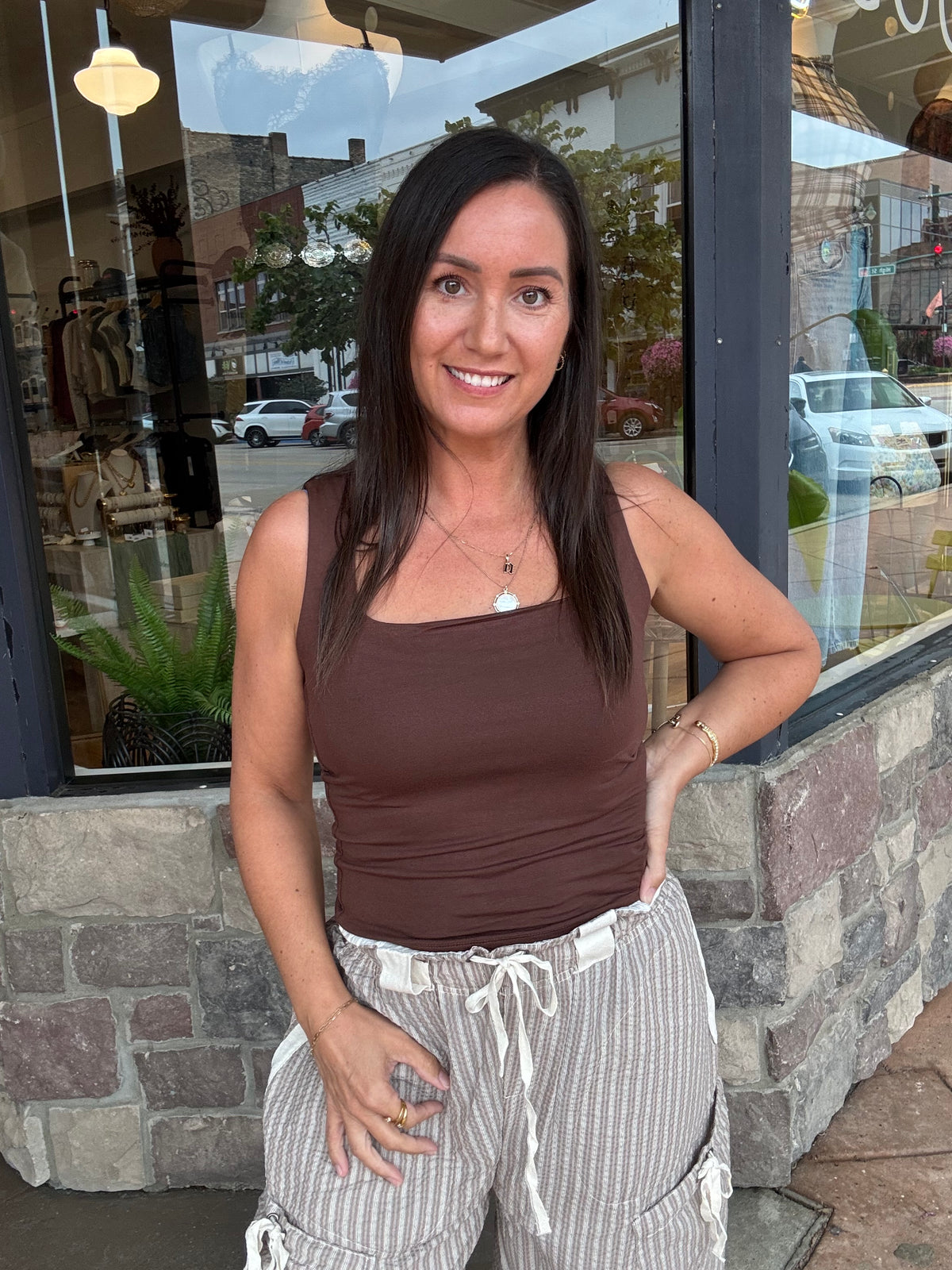 Saylor Square Neck Tank | Brown