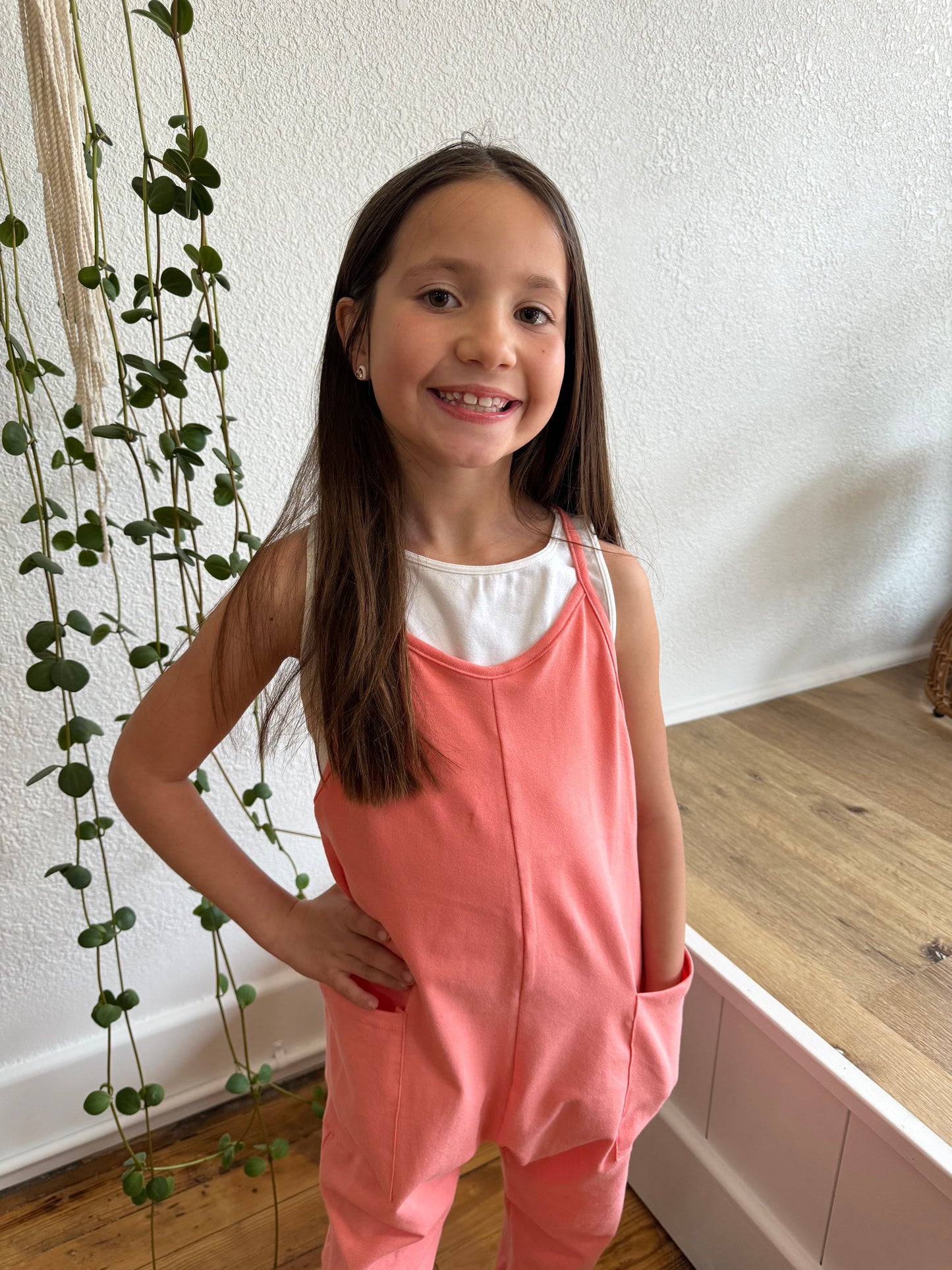 Little Girl's Peach Sleeveless Jumpsuit