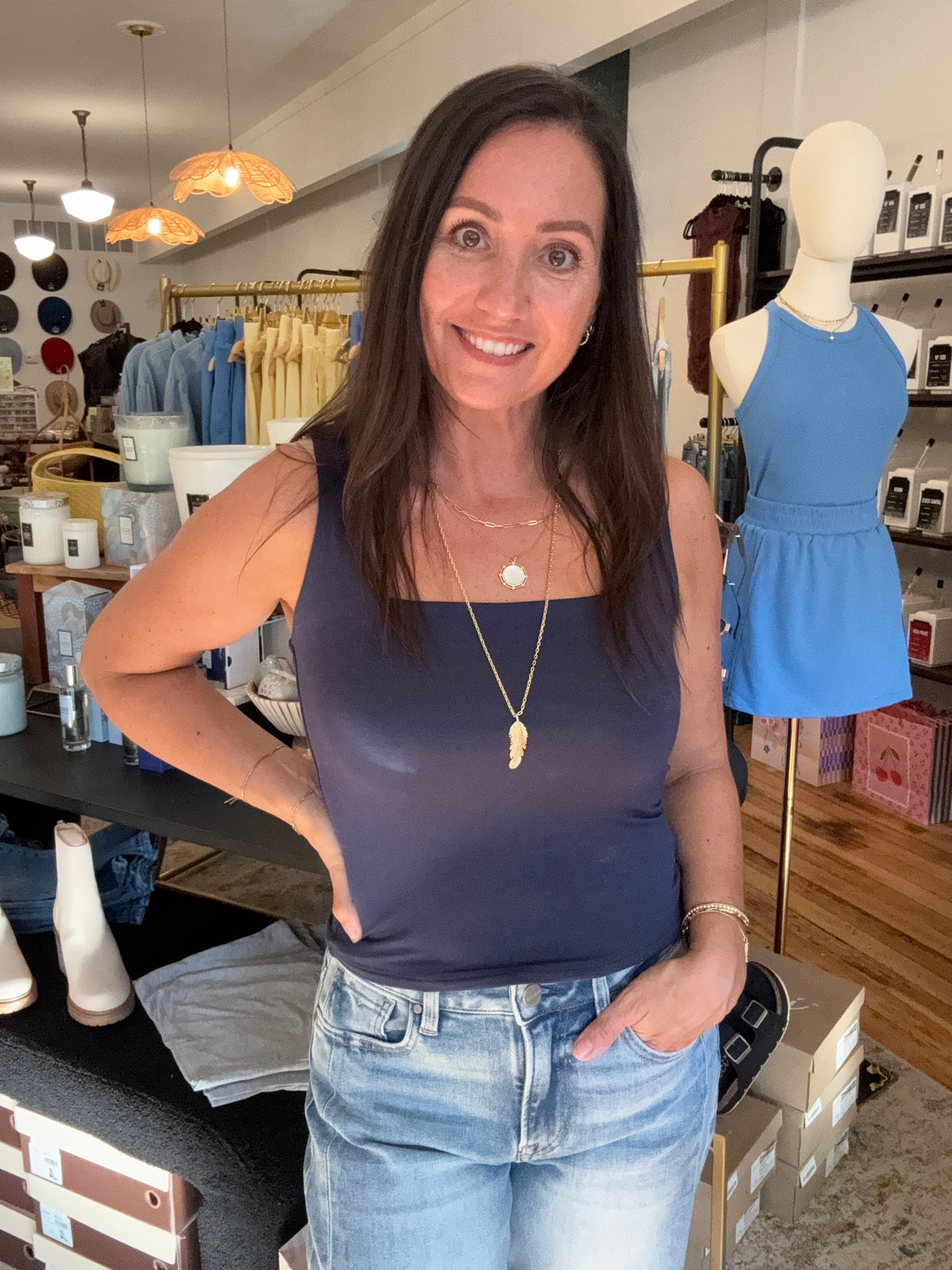 Saylor Square Neck Tank | Navy