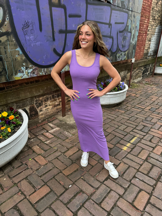 Kinley Ribbed Maxi Dress - Purple