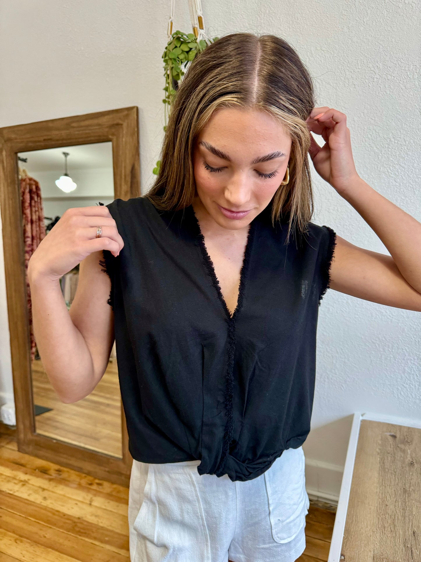 Black Twisted Front Top