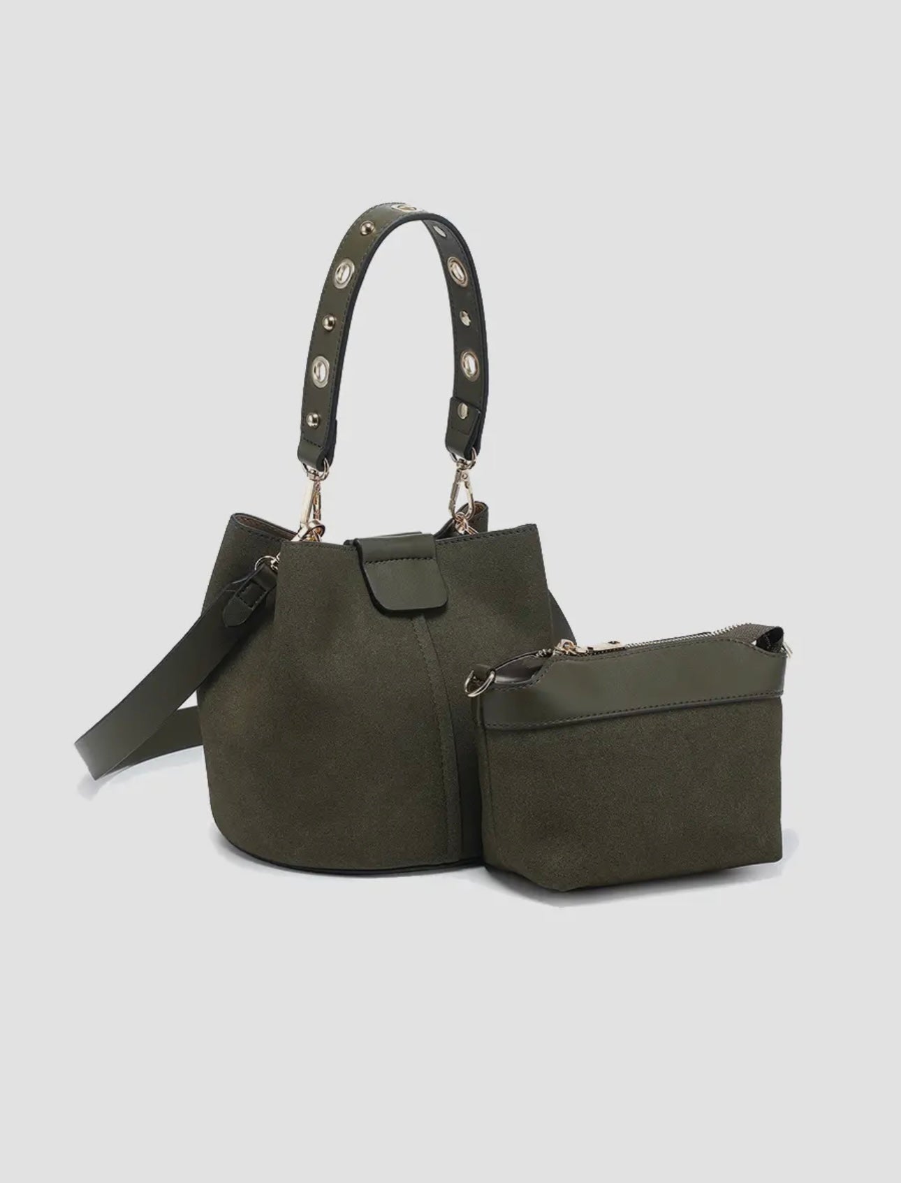 Farrah Suede Bucket Bag - Olive