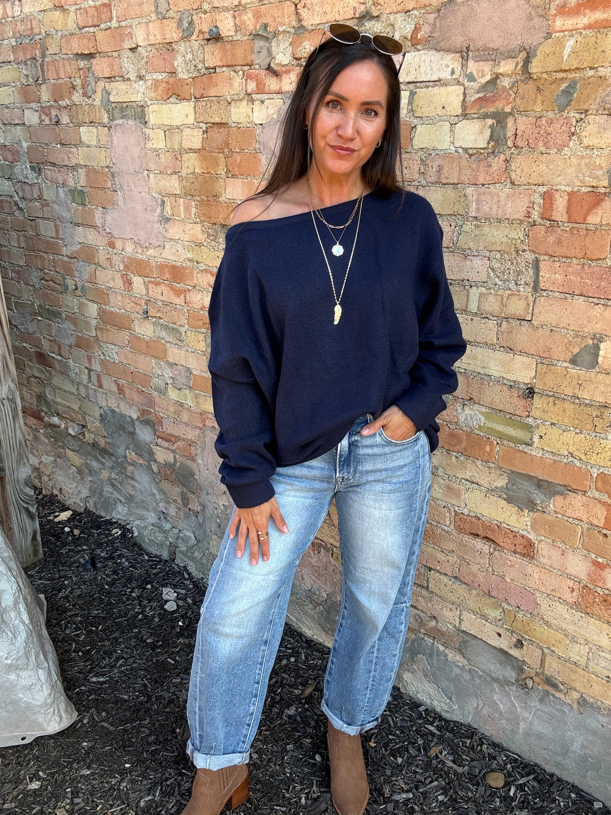 Navy Boat Neck Top