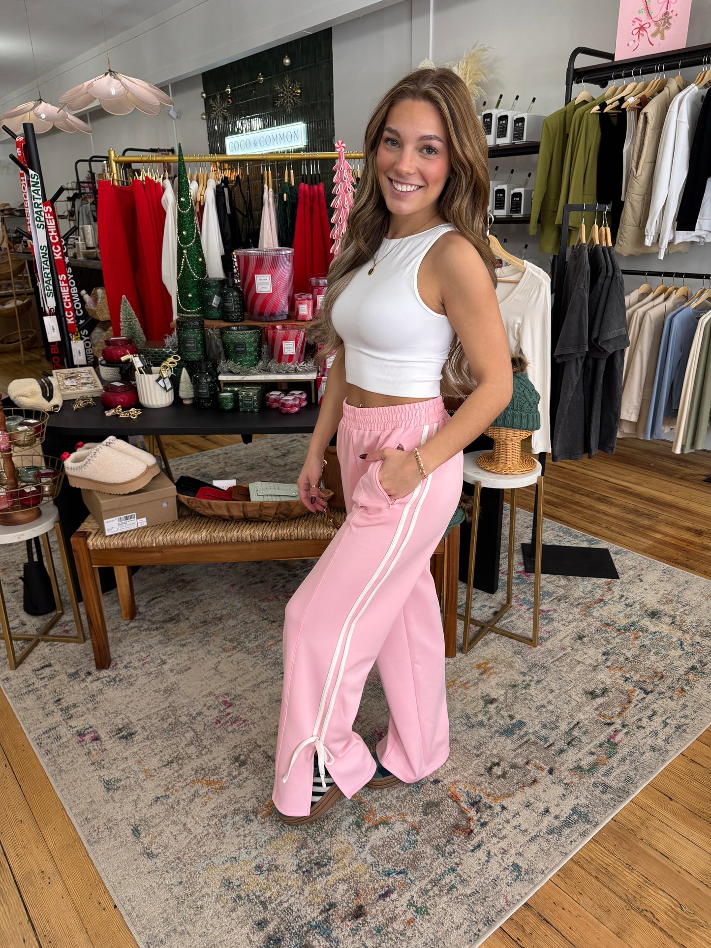 Bow Track Pants - Light Pink