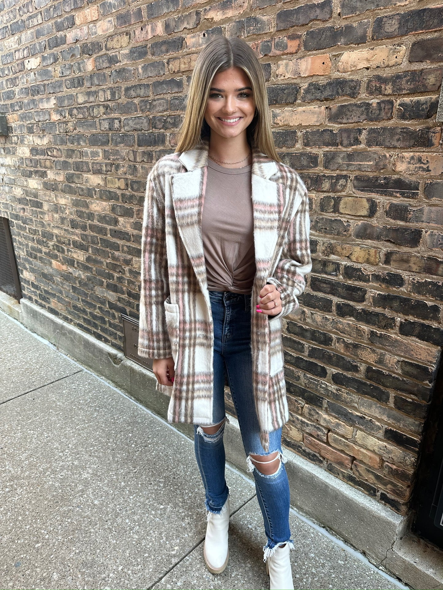 Plaid Fur Coat