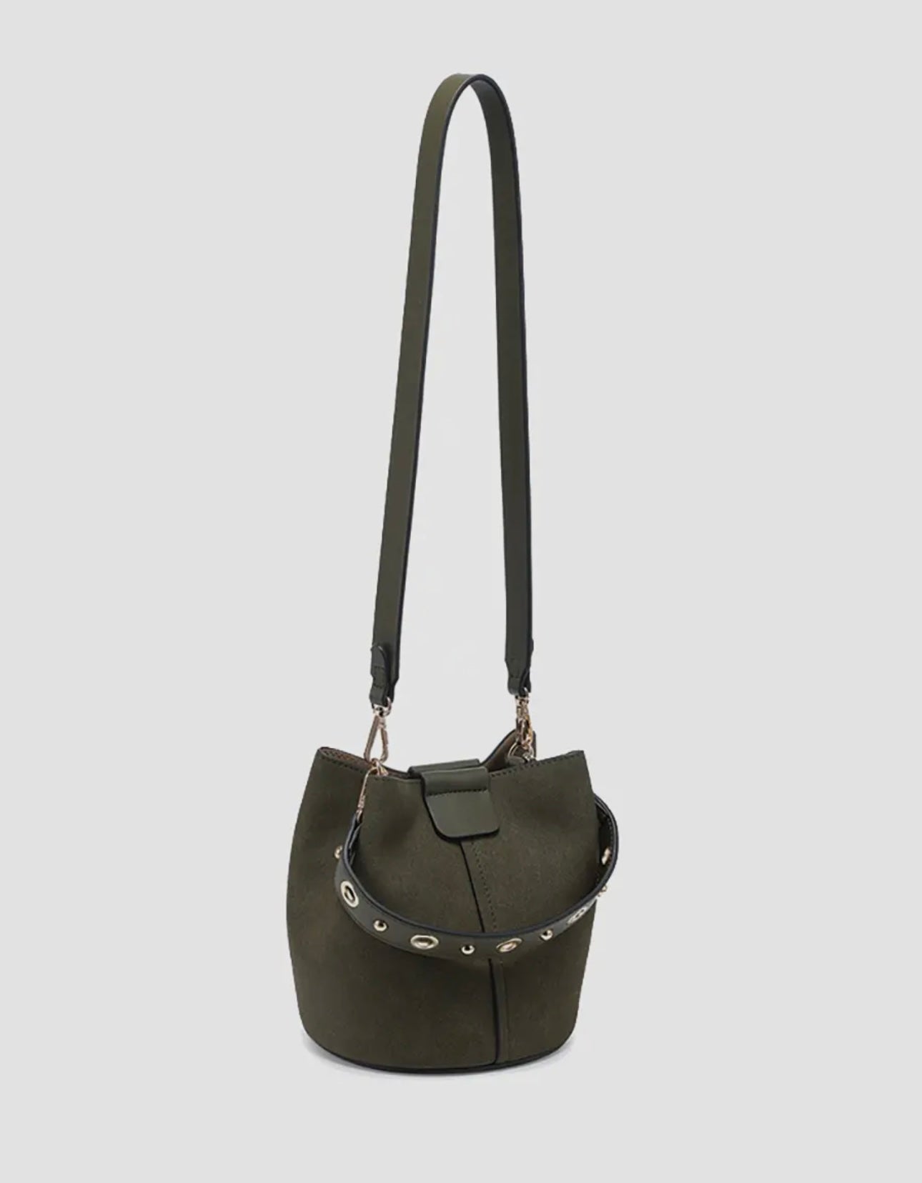Farrah Suede Bucket Bag - Olive