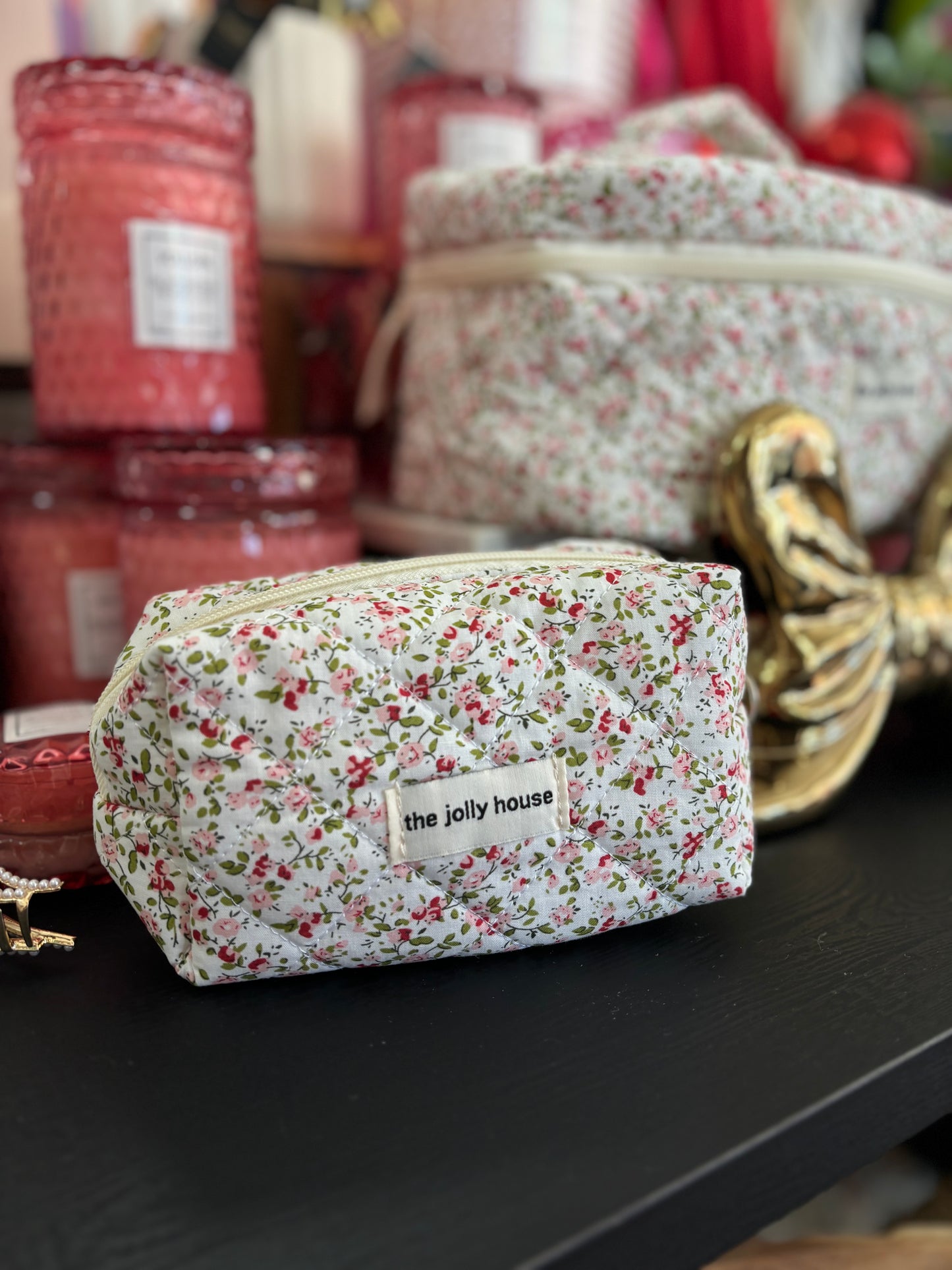 Floral Cosmetic Bag - Red