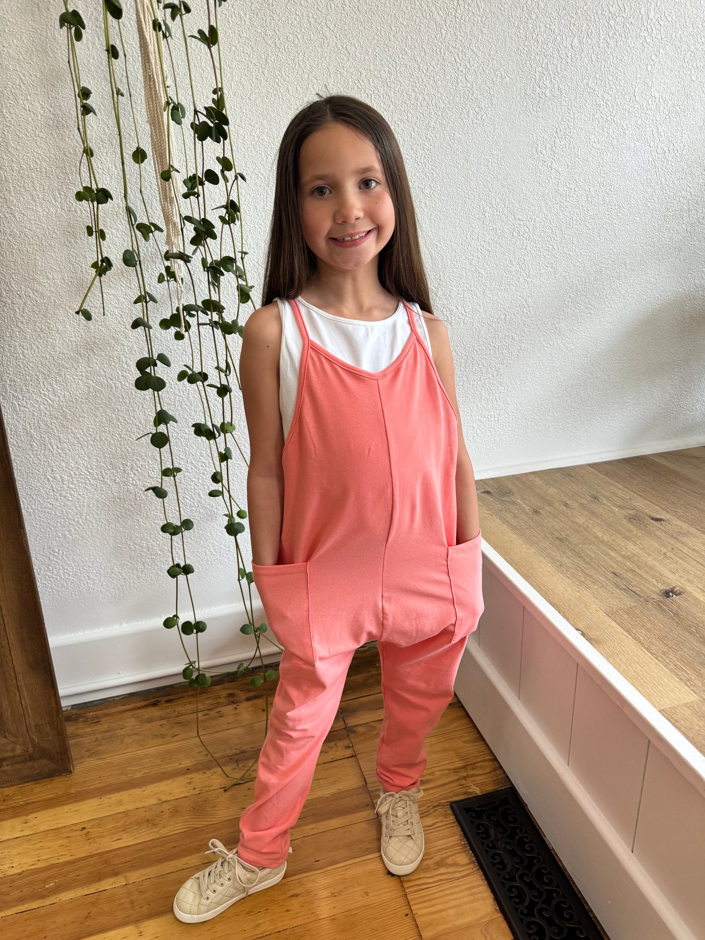 Little Girl's Peach Sleeveless Jumpsuit