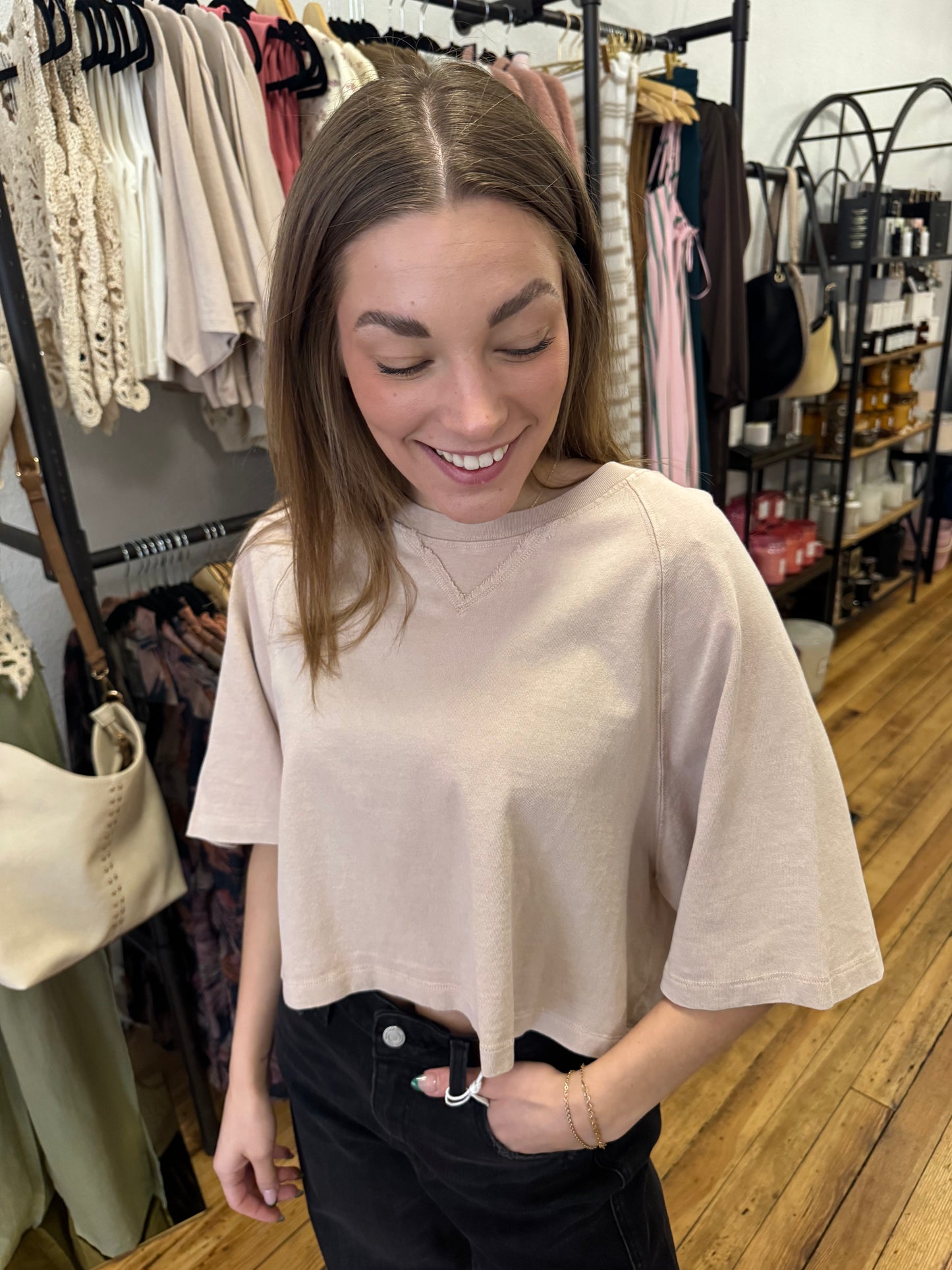 Dust & Daze Cropped Tee- Taupe