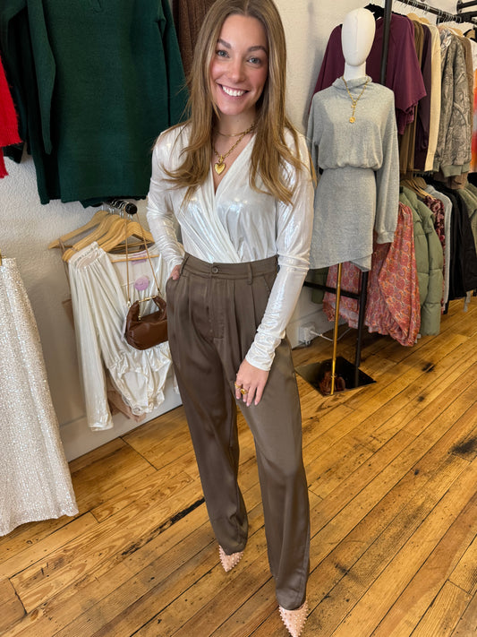 Holiday Mocha Satin Trousers