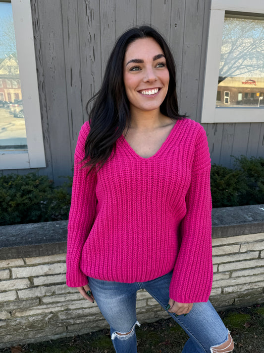 Presley Chunky Knit Sweater-Fuchsia