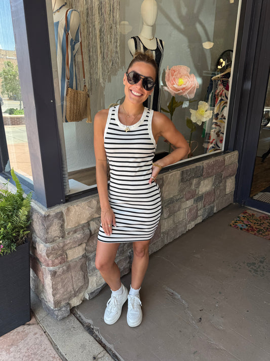 Sadie Striped Dress | Black/ White
