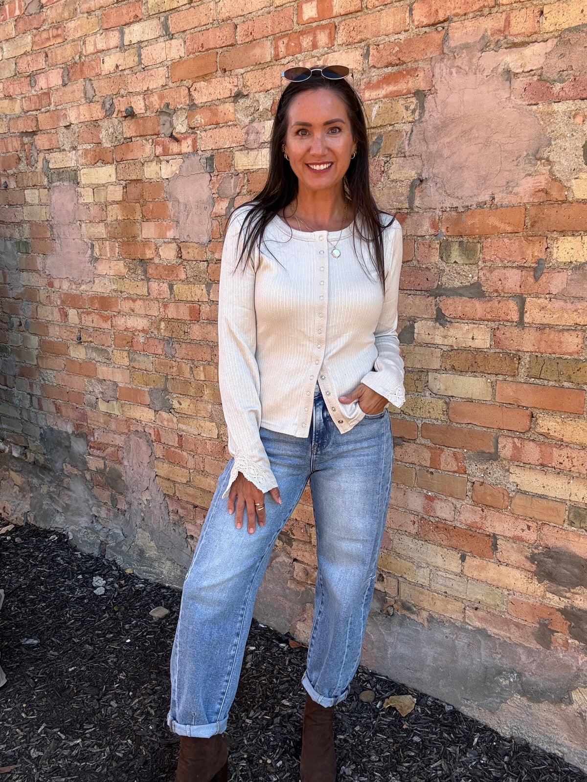 Faye Lace Cuff Top - Oatmeal