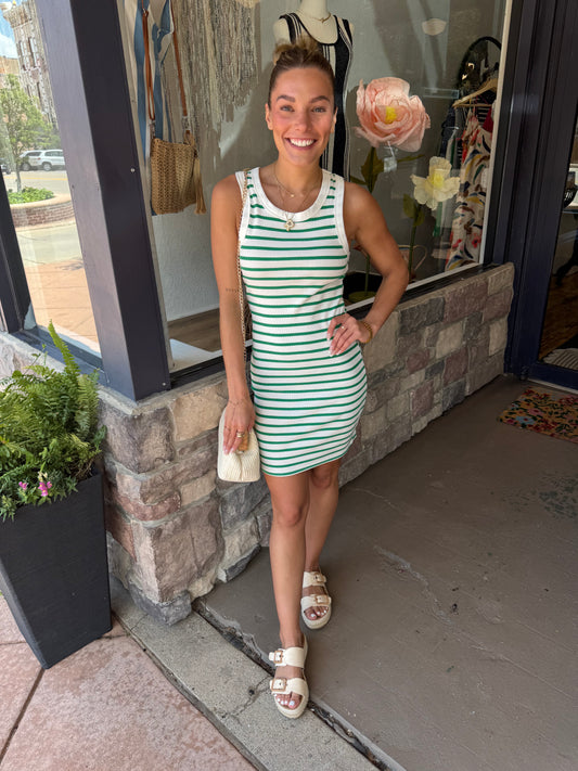 Sadie Striped Dress | Green/ White