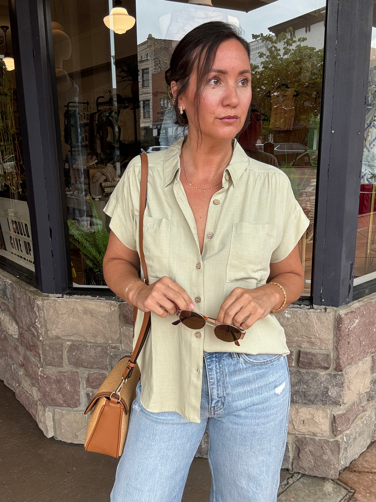 Collared Olive Button Down Top
