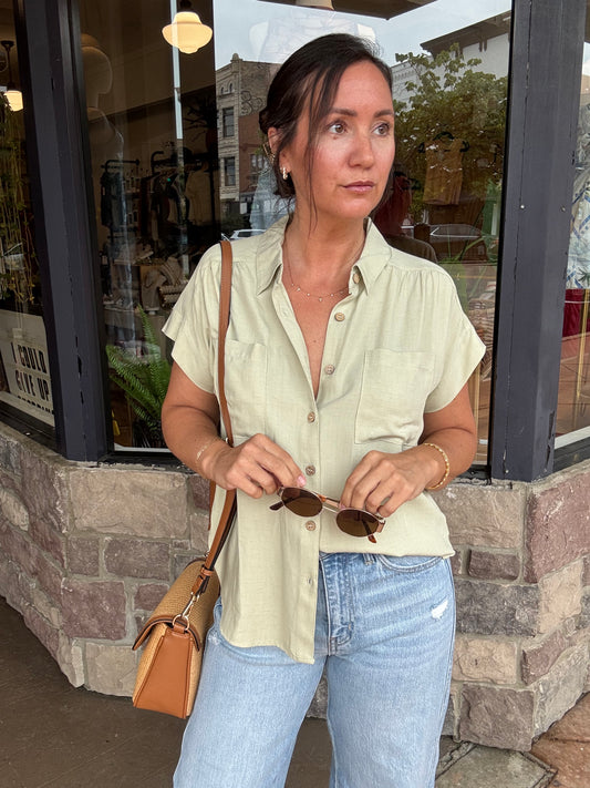 Collared Olive Button Down Top