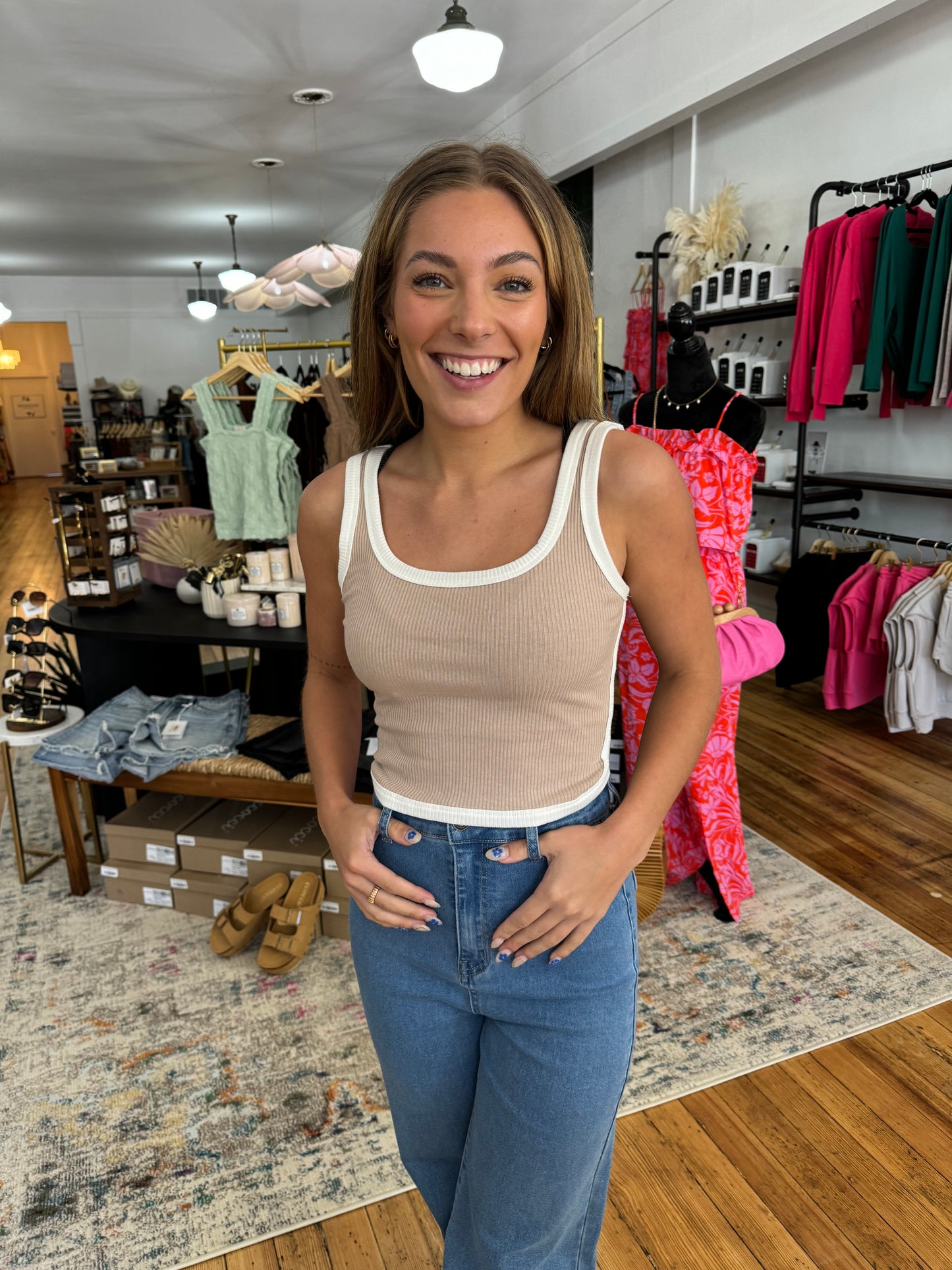 Two Toned Taupe & White Tank Top