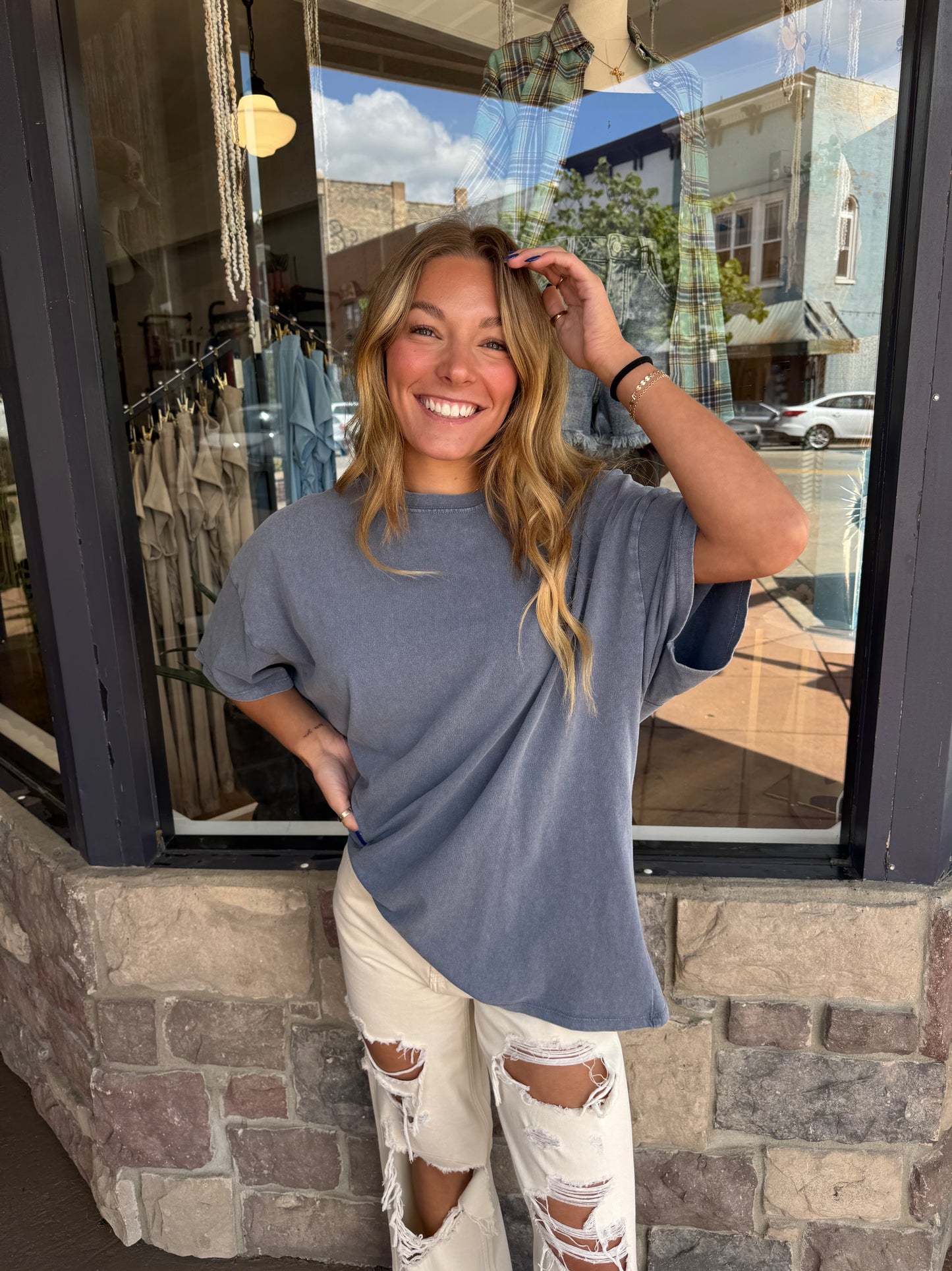Oversized Boyfriend Tee- Dusty Navy