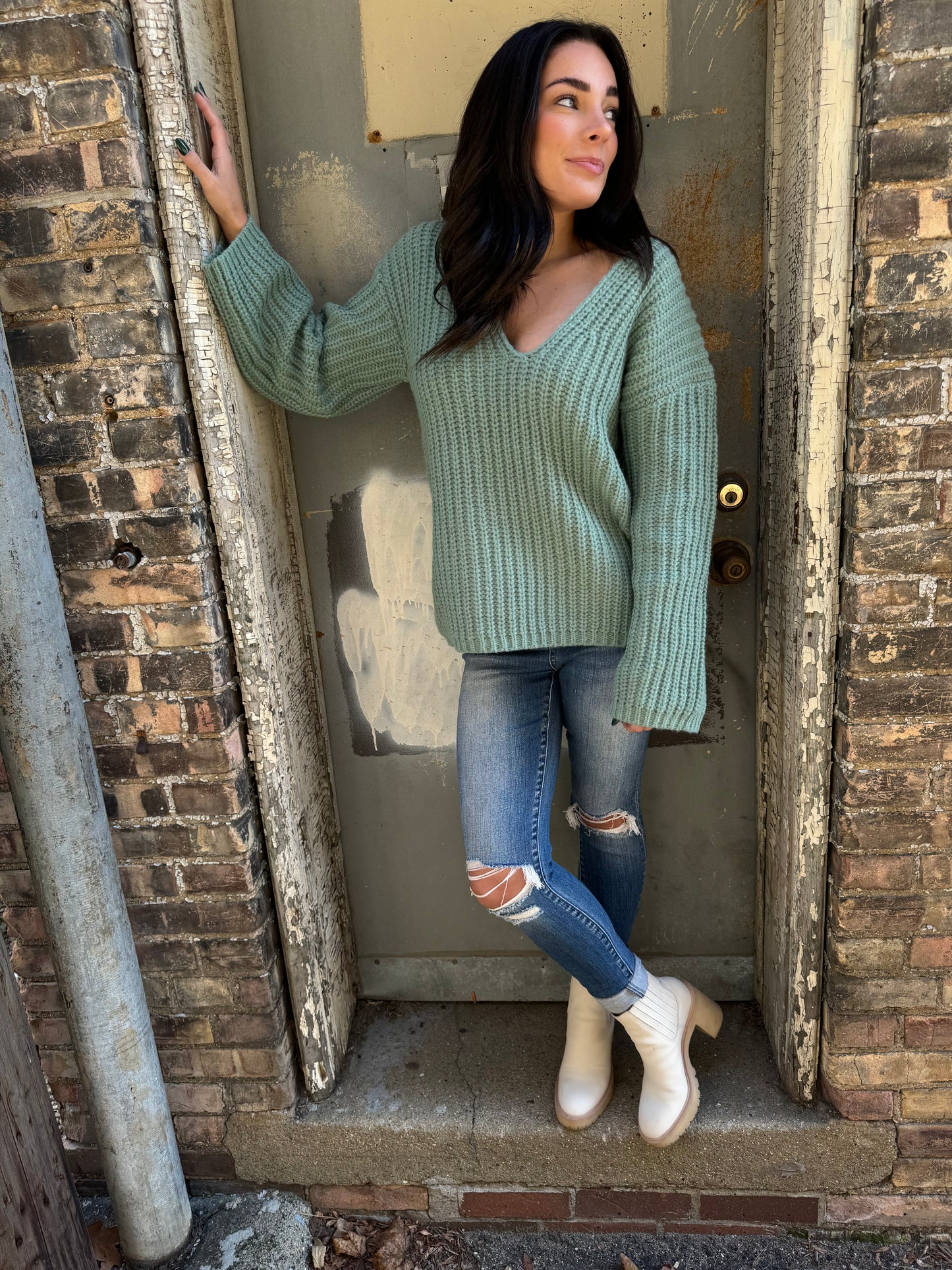 Presley Chunky Knit Sweater-Iceberg Green