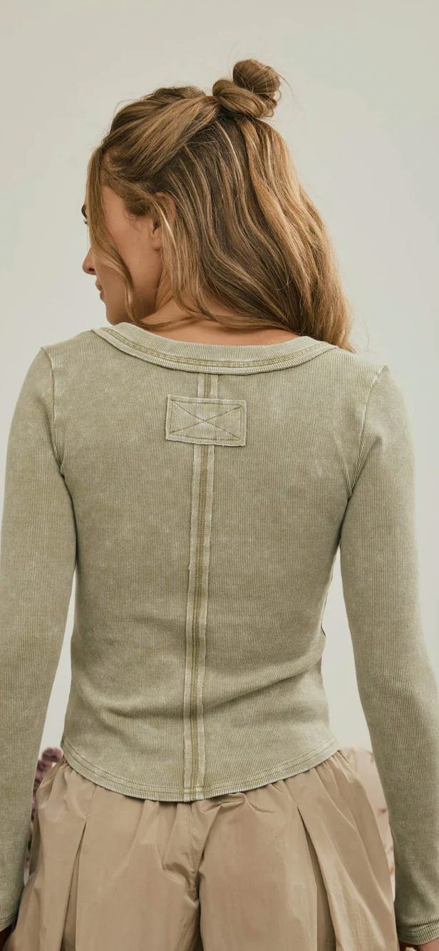 Washed Ribbed Long Sleeve Olive
