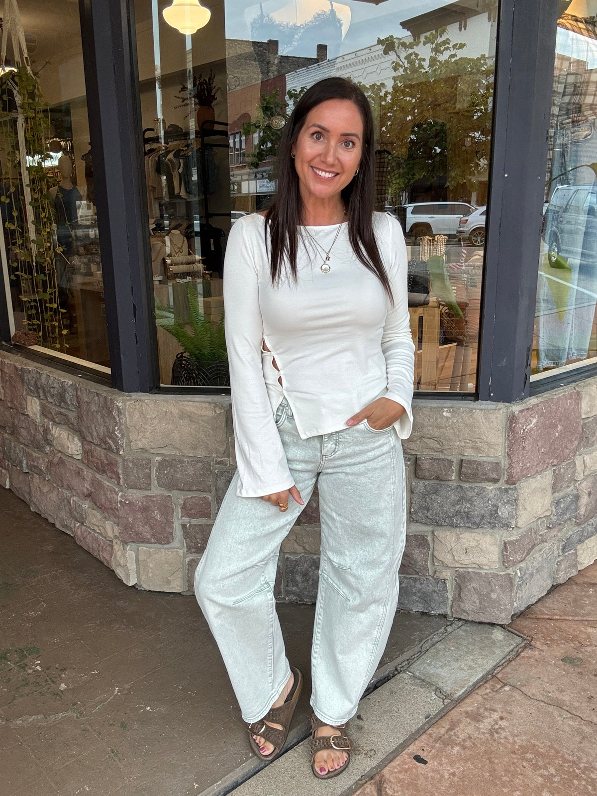 Sable Split Hem Top-Ivory