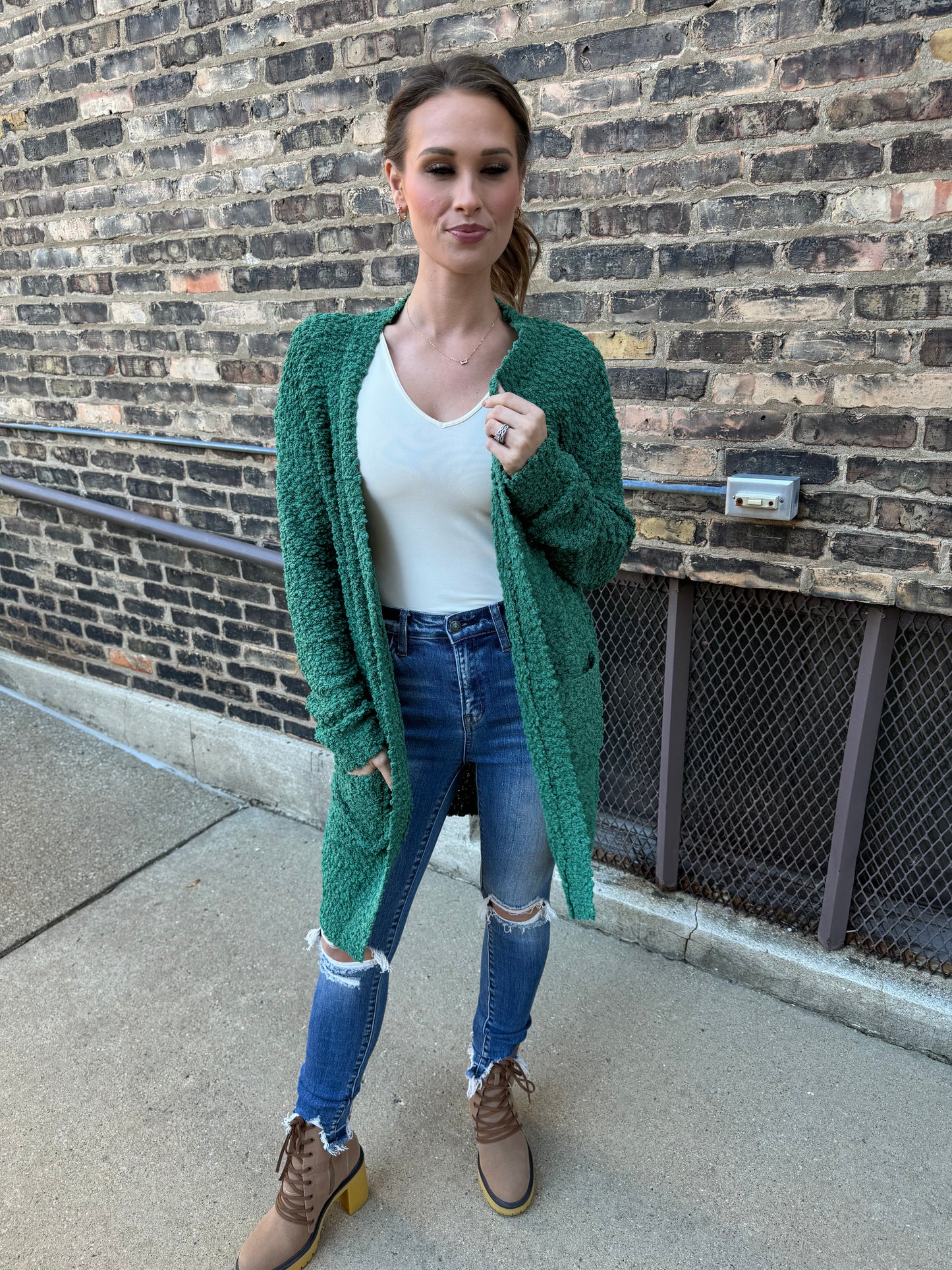 Bubble Knit Cardigan in Emerald