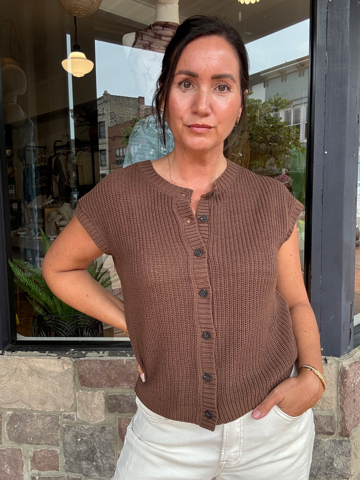 Kelly Button Down Vest Brown