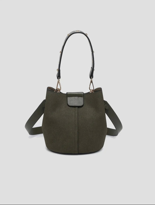 Farrah Suede Bucket Bag - Olive